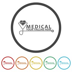 Medical health care template. Set icons in color circle buttons