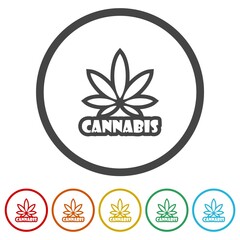 Marijuana logo icon. Set icons in color circle buttons