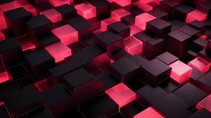 Closeup of redlit cubes, futuristic abstract background. Suitable for science fiction concepts, technology and innovation. Technology background with red lights.