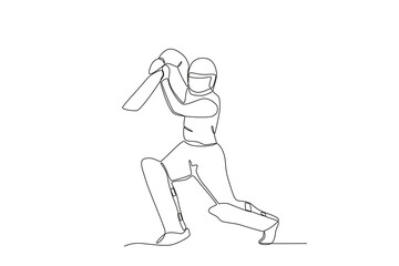 A batsman prepares to hit the ball. Cricket one-line drawing