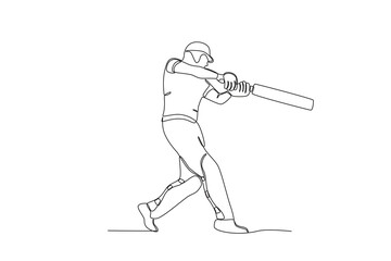 A man hits a cricket ball sideways. Cricket one-line drawing