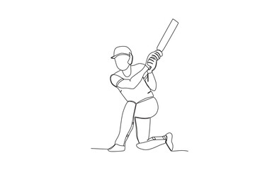 A cricketer prepares to hit the ball. Cricket one-line drawing