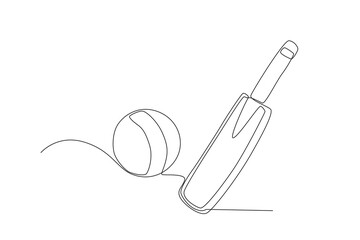 A cricket bat and ball. Cricket one-line drawing