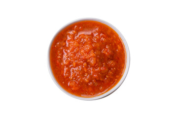 Delicious spicy tomato sauce with pepper, garlic, salt, spices and herbs