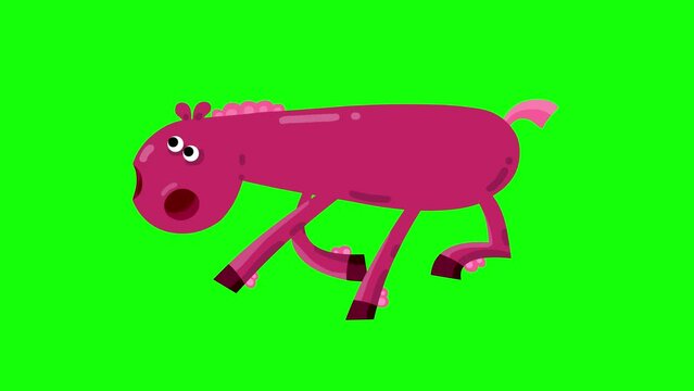 Cartoon crazy rodeo horse pink animation running cycle. Cute 2d hand made animal character flat design animation good for any use.
