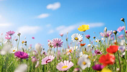 Obraz na płótnie Canvas Colorful flower meadow in springtime - Generativ AI