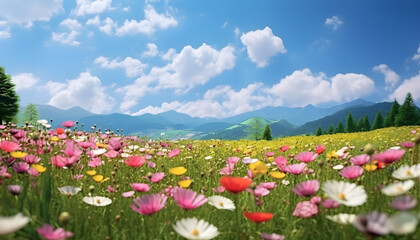 Obraz premium Colorful flower meadow in springtime - Generativ AI