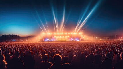 Bright lights of an open air concert. Generative AI