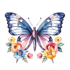 Nature's Palette: Watercolor Colorful Butterflies in Vibrant Hues, White Background