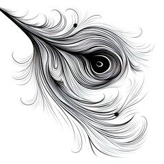 abstraction peacock feather, black and white on white background.