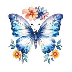 Fototapeta premium Nature's Palette: Watercolor Colorful Butterflies in Vibrant Hues, White Background