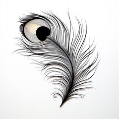 Obraz premium abstraction peacock feather, black and white on white background.