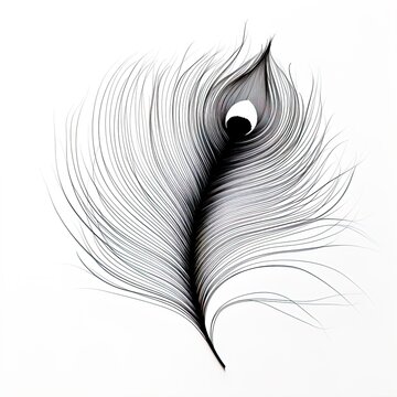 abstraction peacock feather, black and white on white background.