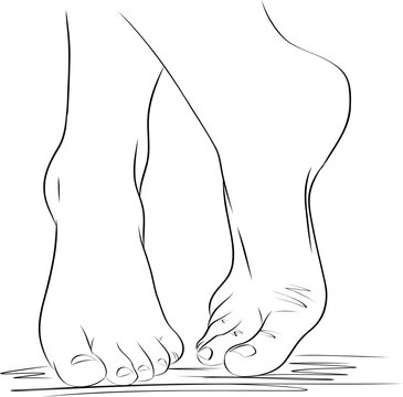 recommend clip art: Beautiful female feet. Hand drawn of realistic human feet. Healthy foot.