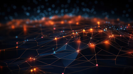 Dark Background with Connected Dots and Lines, Data Network Illustration