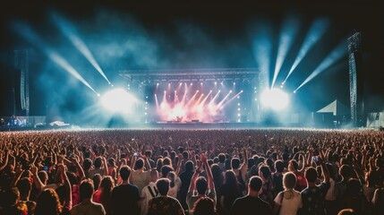 Bright lights of an open air concert. Generative AI