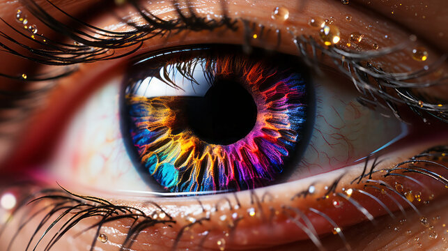 Unveil the beauty and intricacies of the human eye with this HDR macro photograph, showcasing vibrant, glowing, and warm colors. Generative AI.