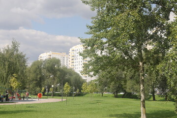 Sleeping area with high-rise buildings, Butovo, Moscow, August 2023.