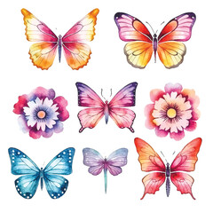 Whimsical Butterfly Dance: Watercolor Colorful Set on Clean White