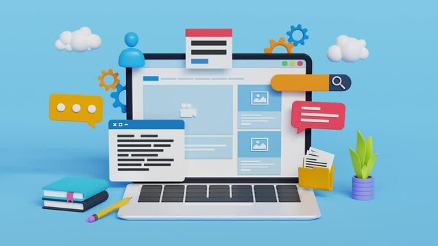3D loop animation of website and app design and development. Creative 3d design for web banner, marketing material, business presentation, online advertising