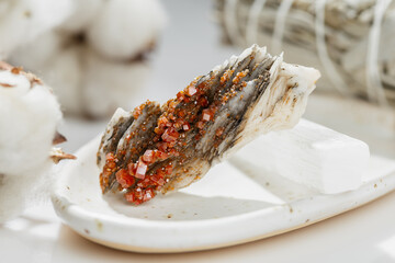 Red Vanadinite Mineral on Matrix of Barite Blades