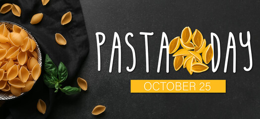 Banner for World Pasta Day with dry conchiglioni