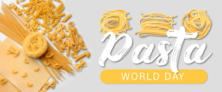 Banner for World Pasta Day with dry pasta - Powered by Adobe