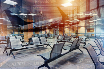 Double exposure of business travel and airplane