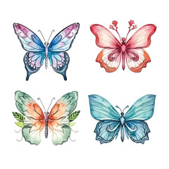 Obraz premium Butterfly Kaleidoscope: Watercolor Colorful Set on White Background