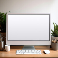 A computer mockup,. White blank empty screen