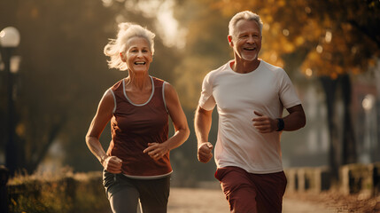 Old Couple Jogging and Running in the park