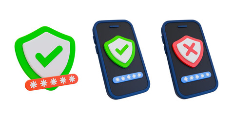 3d minimal password security. cyber security concept. a set of guard shield protections. 3d illustration.