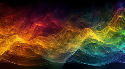 Abstract illustration gold and rainbow colors waves, drawn wallpaper with fractals