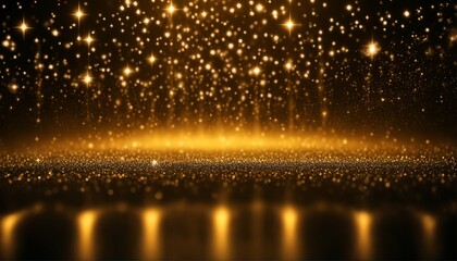 Light abstract background with digital gold particles wave - shining floor, particle stars dust, futuristic glittering, luxury golden sparkling, black background