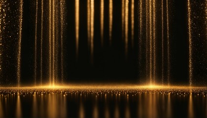 Light abstract background with digital gold particles wave - shining floor, particle stars dust, futuristic glittering, luxury golden sparkling, black background