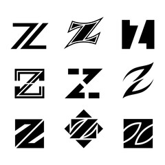 Black Abstract Letter Z Icons on a White Background