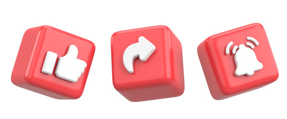 Like share subscribe icon. 3D illustration.