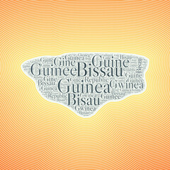 Guinea-Bissau shape formed by country name in multiple languages. Guinea-Bissau border on stylish striped gradient background. Vibrant poster. Attractive vector illustration.