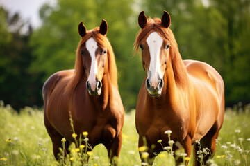 A pair of horses in the pasture
