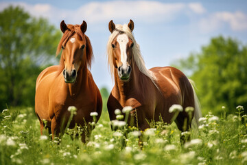 Obraz na płótnie Canvas A pair of horses in the pasture