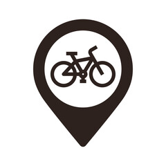 Bike trail map pin. Bicycle trail location pin. GPS bike trail location symbol for apps and websites - 641437822