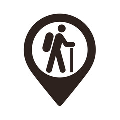 Hiking trail map pin. Tourist trail location pin. GPS trail location symbol for apps and websites