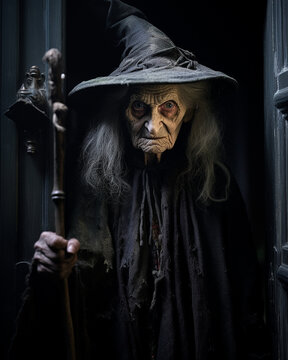 halloween witch in a doorway