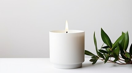 Natural fragranced white soy candle. interiors for lofts with a minimalist style. a closeup of the text copy area