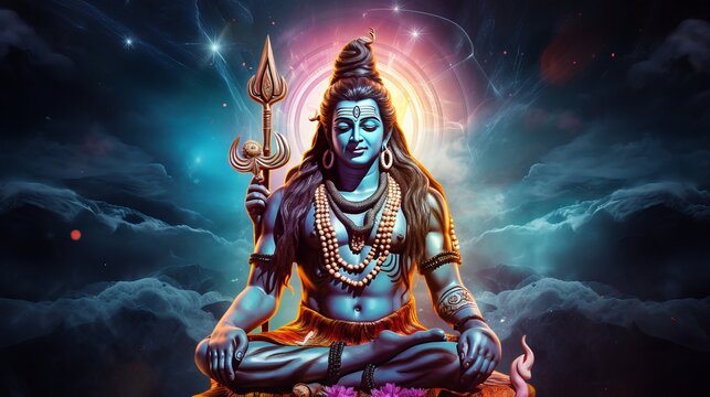 A transcendental spiritual representation of Lord Shiva with the cosmos as the backdrop. Gurudeva, electronic art, and Mahamaya