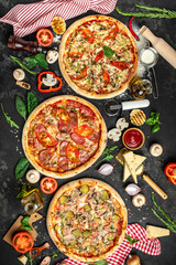 Various taste type pizza slices with different traditional filling. menu, dieting, cookbook recipe...