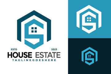 Letter S Hexagon House logo design vector symbol icon illustration