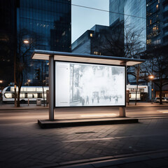 Blank billboard on a street in the city at night with motion blur