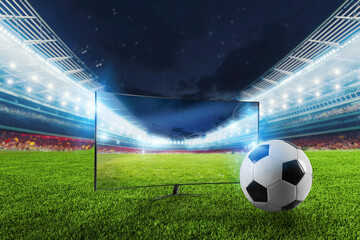 Streaming tv channel of football stadium ready to a soccer match