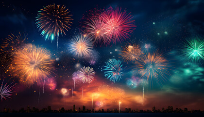 Fototapeta na wymiar Silvester celebration with colorful fireworks on New Year's Eve - Generativ AI